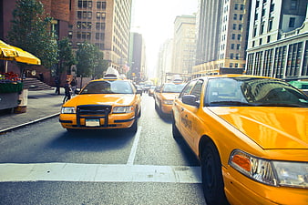 Yellow Taxis on Busy New York City Street