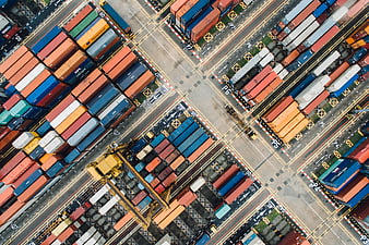 Aerial View of Colorful Shipping Containers in Port Terminal