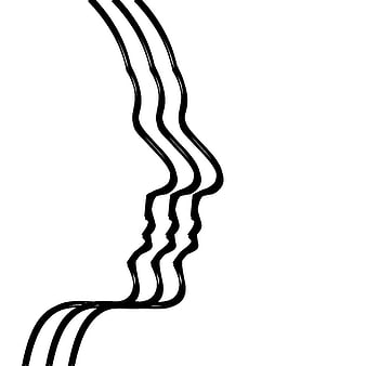 Minimalist Black Line Drawing of Triple Human Profile