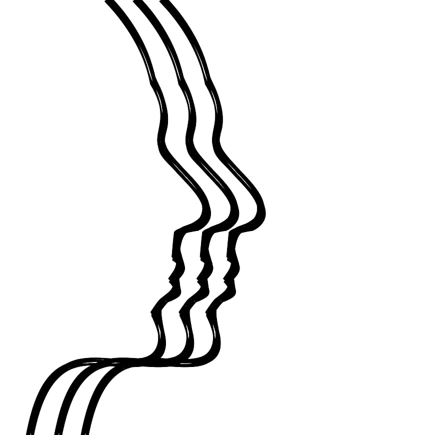 Minimalist Black Line Drawing of Triple Human Profile