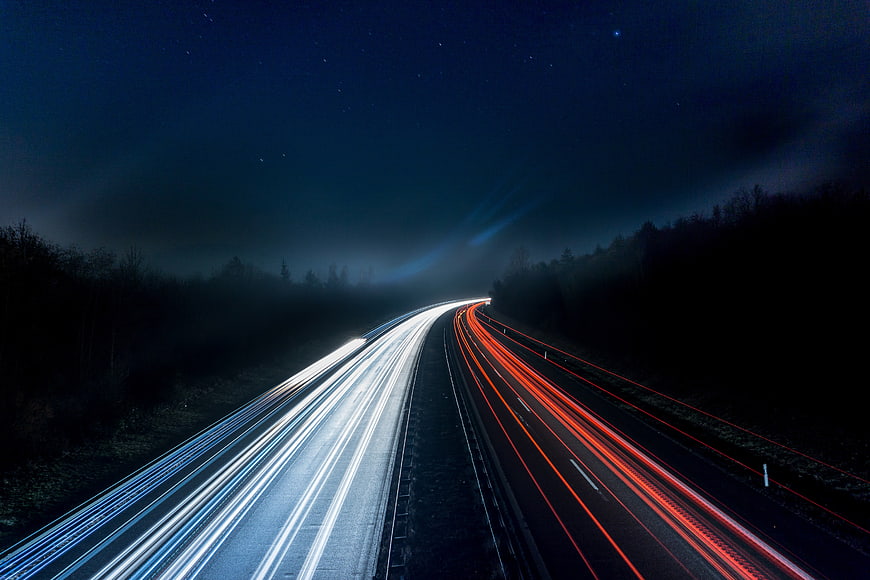 Long Exposure Highway Light Trails at Night