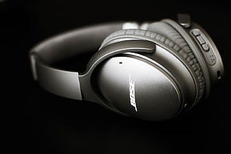 Silver Bose Headphones on Black Background