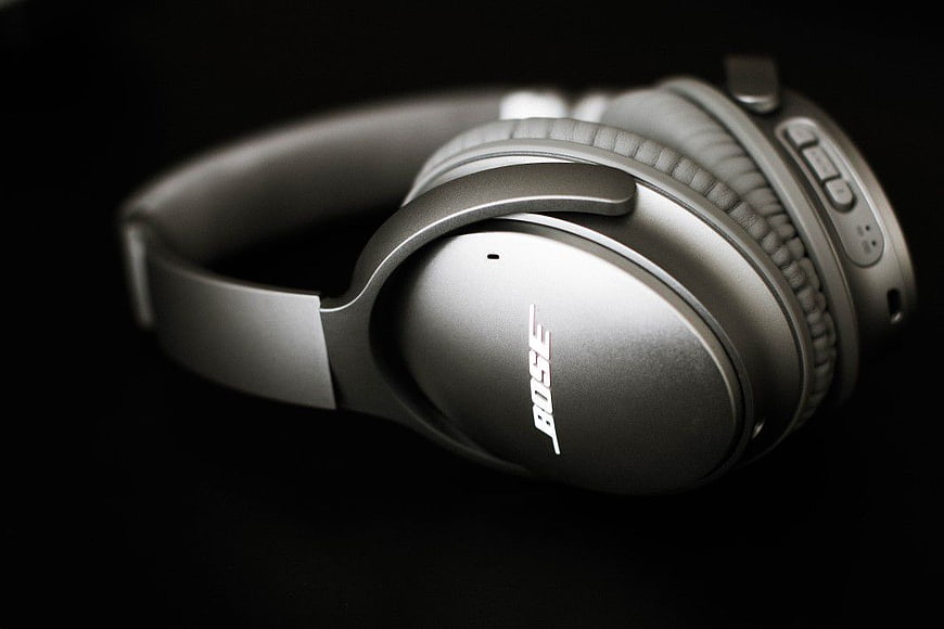 Silver Bose Headphones on Black Background