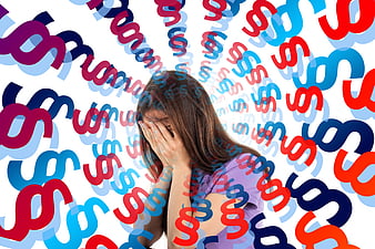 Woman overwhelmed by flood of dollar signs and financial stress
