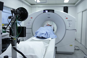 Patient Undergoing CT Scan in Modern Hospital Radiology Room