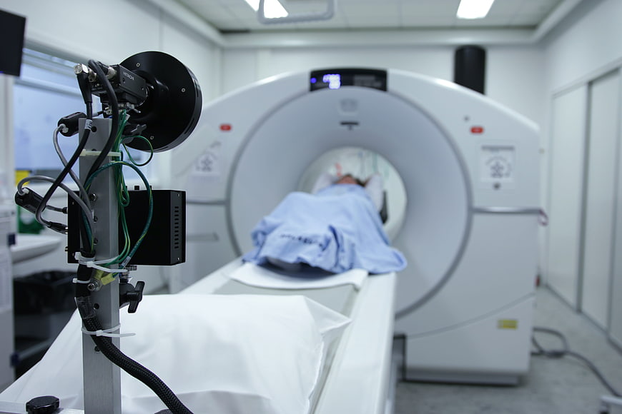 Patient Undergoing CT Scan in Modern Hospital Radiology Room
