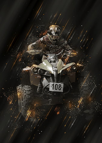 Dramatic ATV Rider in Action with Sparks and Dust