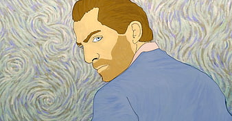 Digital Illustration of Van Gogh with Swirling Background
