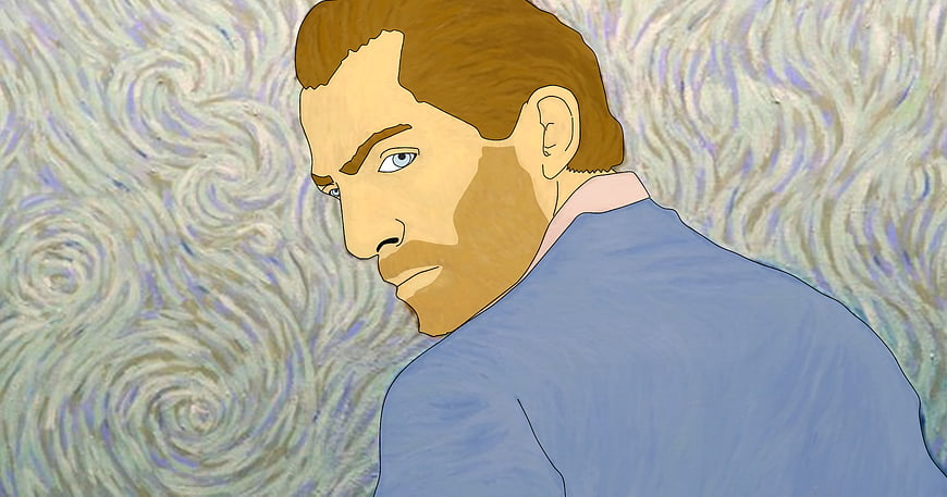 Digital Illustration of Van Gogh with Swirling Background