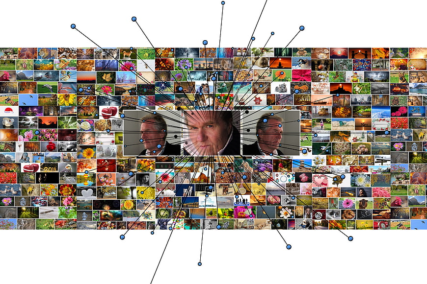 Artificial Intelligence Concept: Human Face Recognized in Image Grid