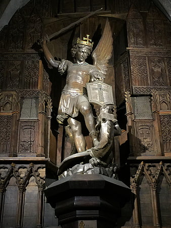 Silver Statue of Saint Michael the Archangel in Gothic Church
