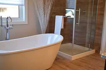 Modern Bathroom with Freestanding Tub and Glass Shower
