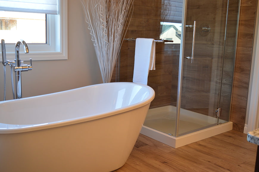 Modern Bathroom with Freestanding Tub and Glass Shower