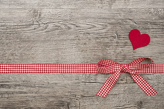 Rustic Valentine's Day Background With Red Gingham Ribbon And Heart
