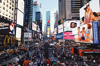Busy Times Square New York City Street View