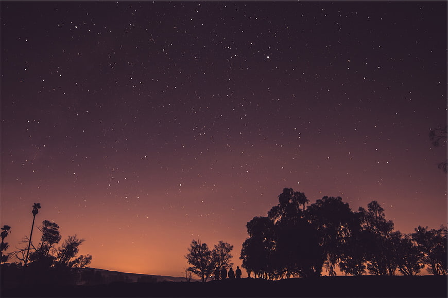 Silhouetted Group Watching Starry Night Sky at Dusk