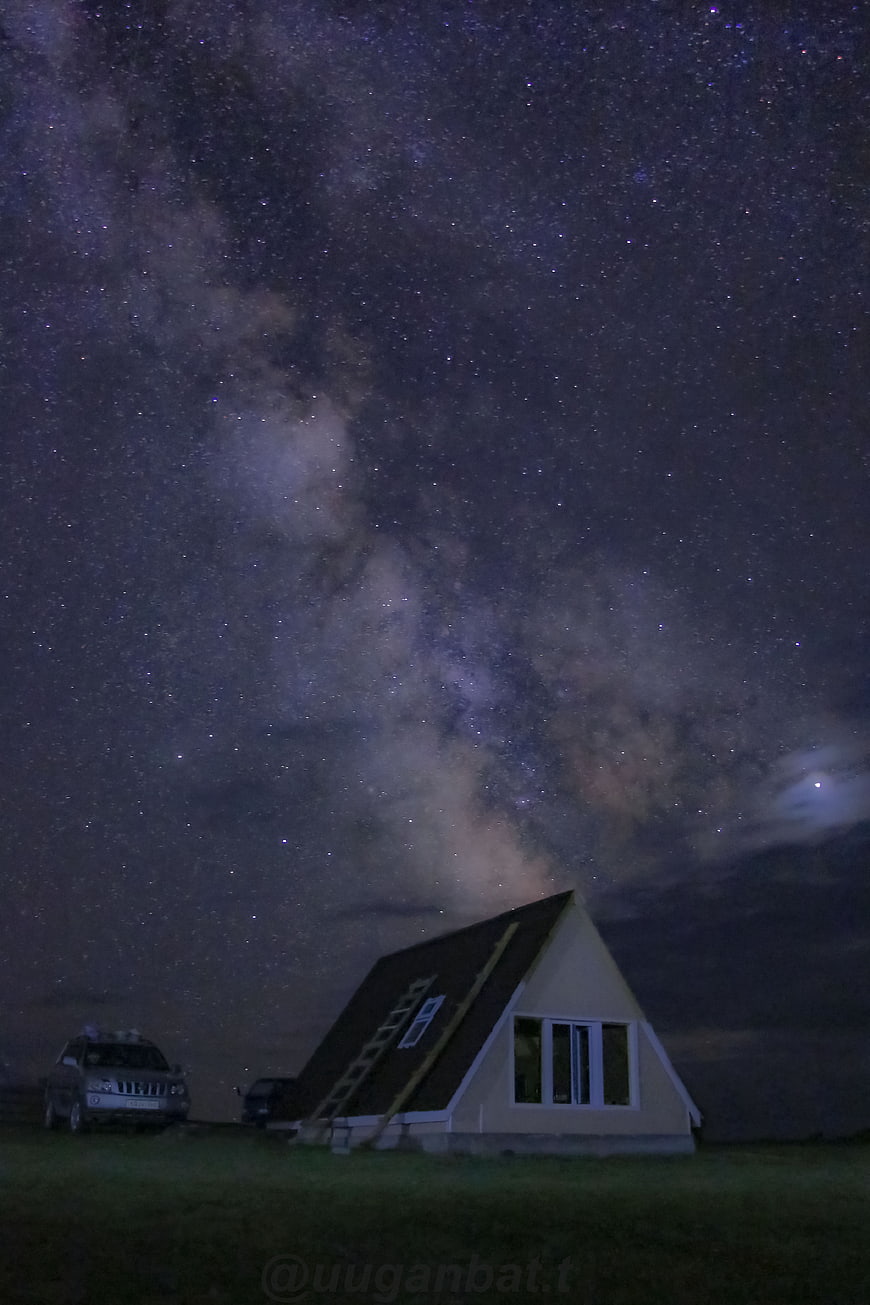 Milky Way Galaxy Over A-Frame Cabin in Mongolia