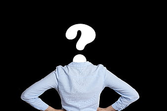 Woman with question mark head concept on black background