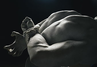 Dramatic Close-Up of Marble Sculpture Torso and Bound Hands