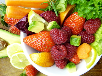 Fresh Fruit and Vegetable Salad Bowl with Avocado