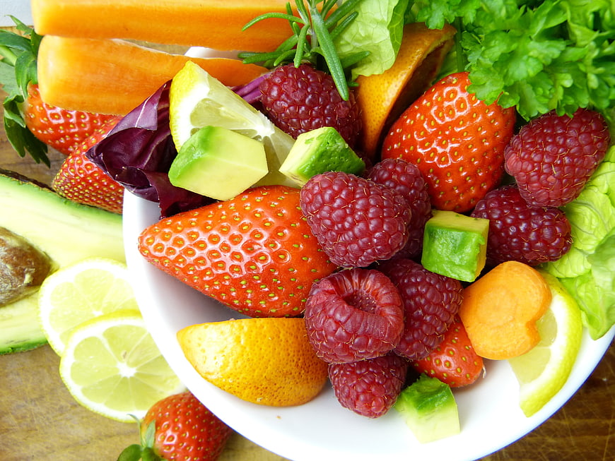 Fresh Fruit and Vegetable Salad Bowl with Avocado