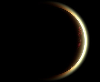 Dark Planet with Glowing Atmosphere and Red Surface Details