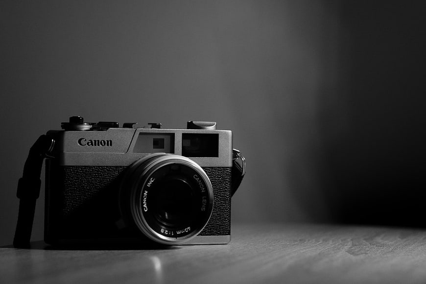 Vintage Canon Film Camera in Black and White