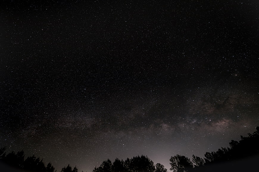 Milky Way Galaxy Over Silhouetted Forest at Night