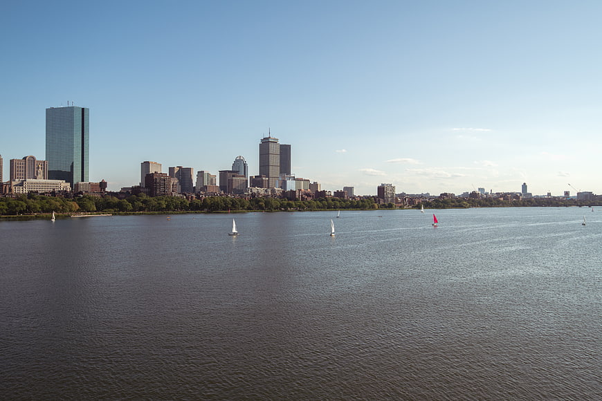 Boston Skyline and Charles River with Sailboats