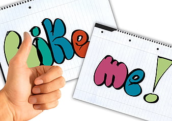 Hand giving thumbs up next to colorful handwritten I like me text
