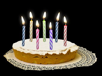 Birthday Cake With Lit Candles On Black Background