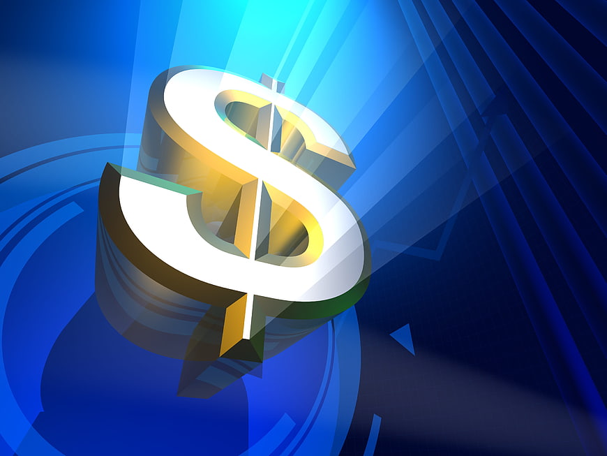 3D Golden Dollar Sign on Blue Abstract Background