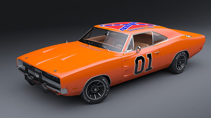 Orange 1969 Dodge Charger General Lee Muscle Car 3D Render