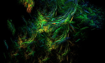 Abstract green and gold fractal art with organic flowing patterns
