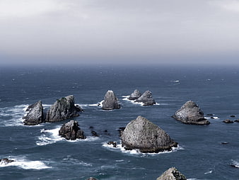 Dramatic coastal sea stacks rising from the ocean