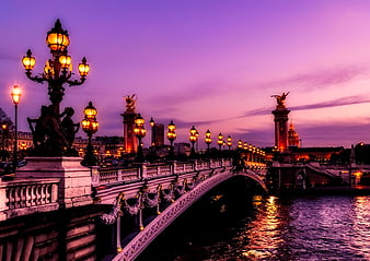 Pont Alexandre III Paris at Twilight with Purple Sky