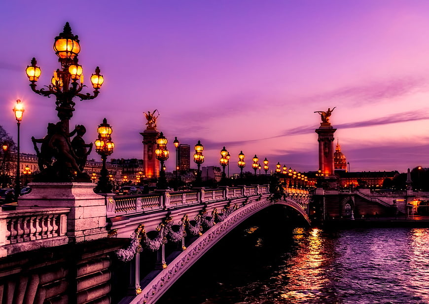 Pont Alexandre III Paris at Twilight with Purple Sky