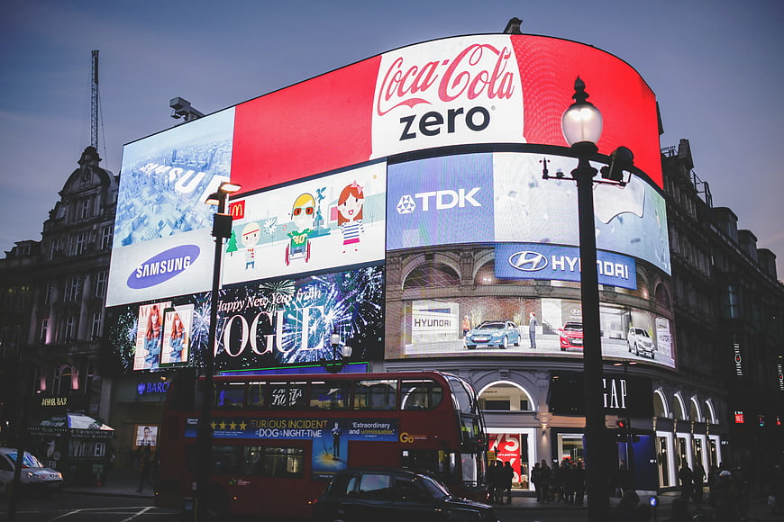 Piccadilly Circus London at Dusk with Digital Billboards