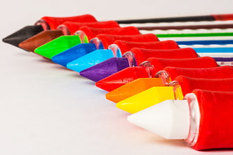 Colorful Wax Crayons Arranged in a Diagonal Row