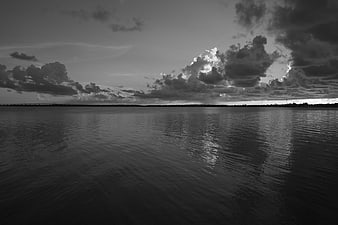 Dramatic Black and White Lake Landscape with Clouds