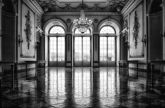Grand Baroque Ballroom Interior in Black and White