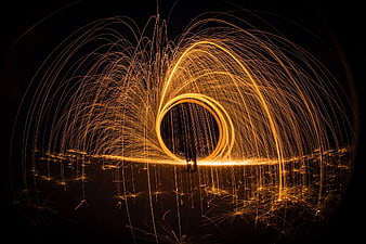 Steel Wool Light Painting Spiral at Night