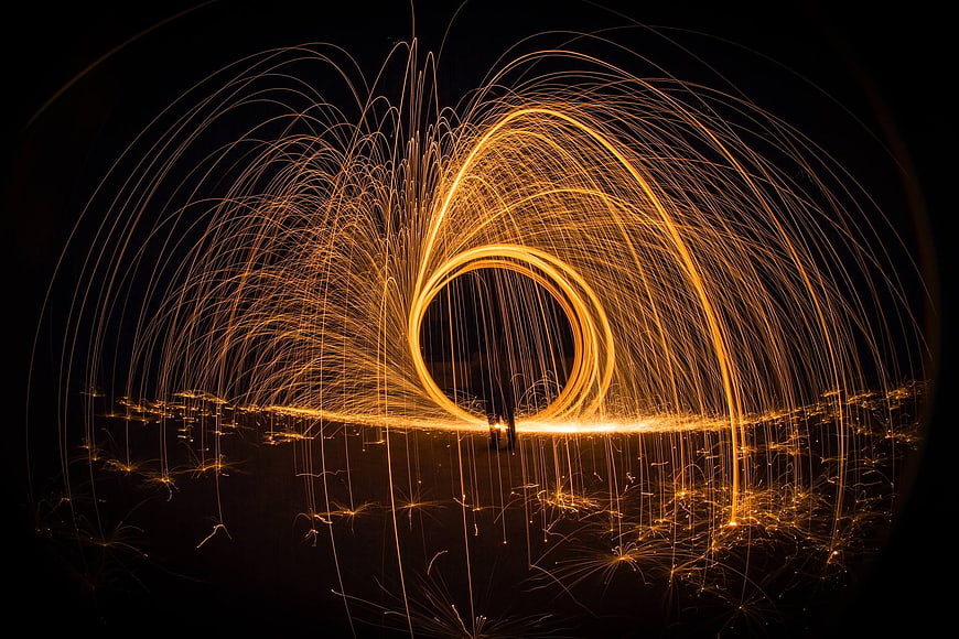 Steel Wool Light Painting Spiral at Night