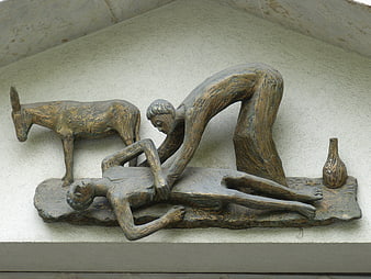 Bronze Relief Sculpture of the Good Samaritan Biblical Scene