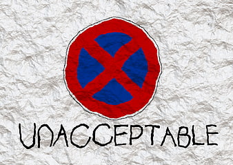 Hand-drawn no entry sign with unacceptable text on crumpled paper