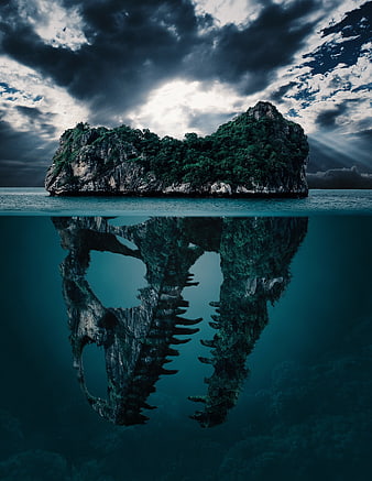 Dinosaur Skull Island Reflection Conceptual Art