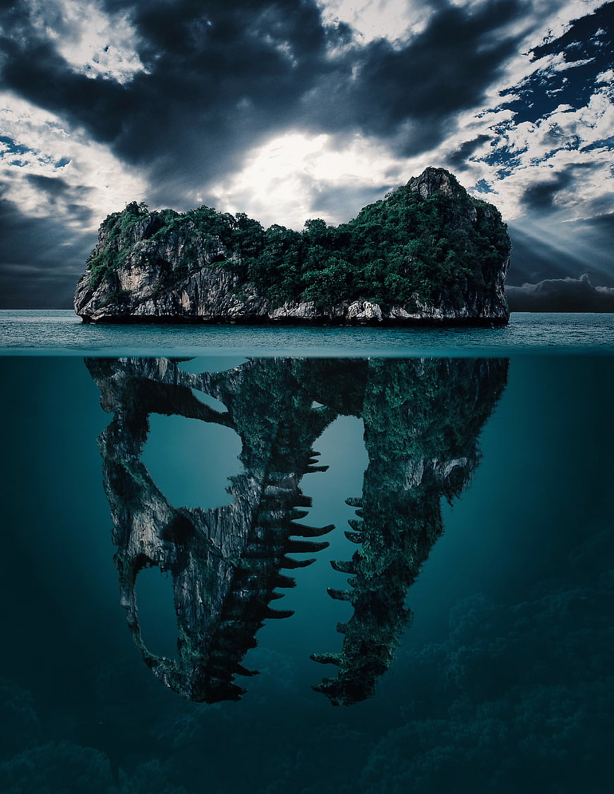 Dinosaur Skull Island Reflection Conceptual Art