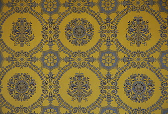 Gold and Blue Baroque Floral Damask Pattern Wallpaper