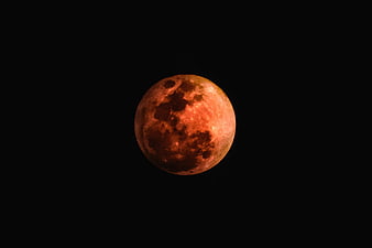 Red Blood Moon Eclipse Against Black Night Sky