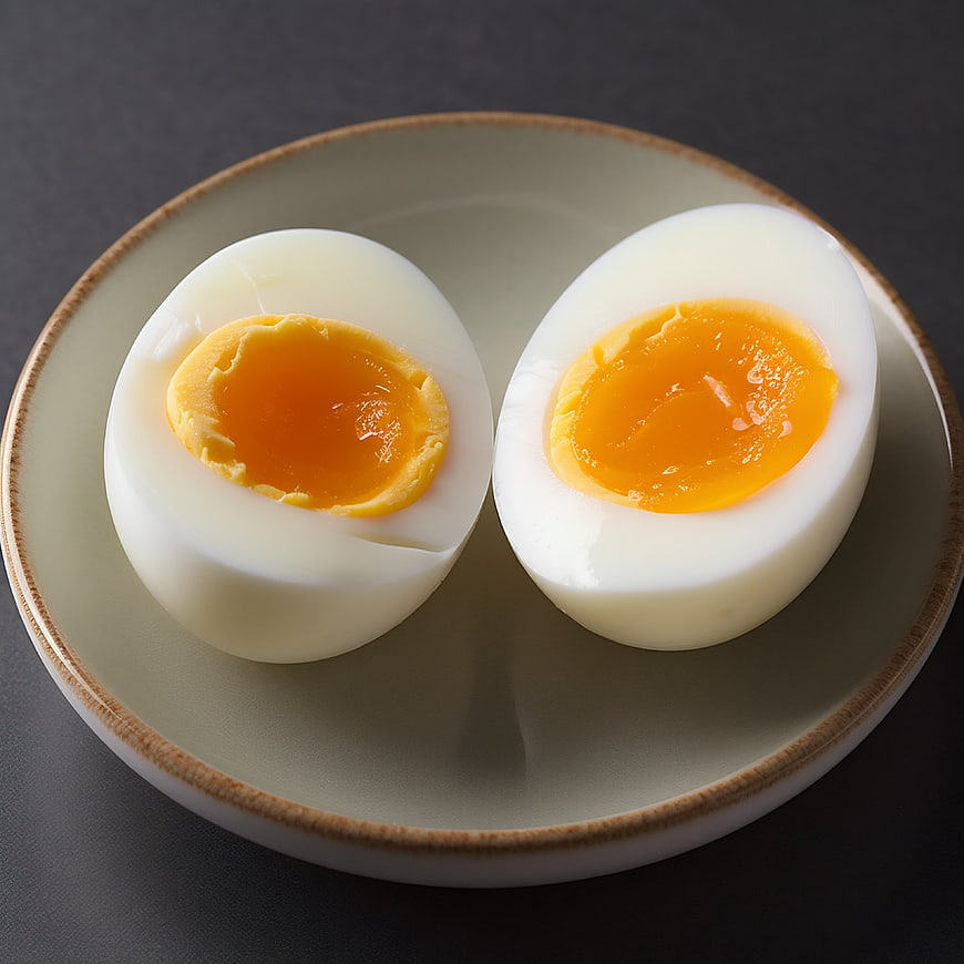 Soft Boiled Egg Halves on Ceramic Plate